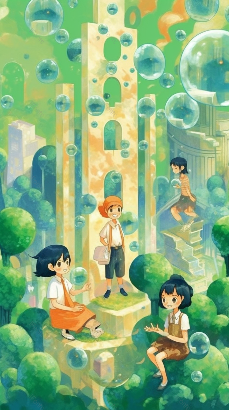户外绿色公园六一儿童节孩子们在嬉戏泡泡小清新插画背景,插画/手绘图,插画/手绘图库,插画/手绘图下载,插画/手绘